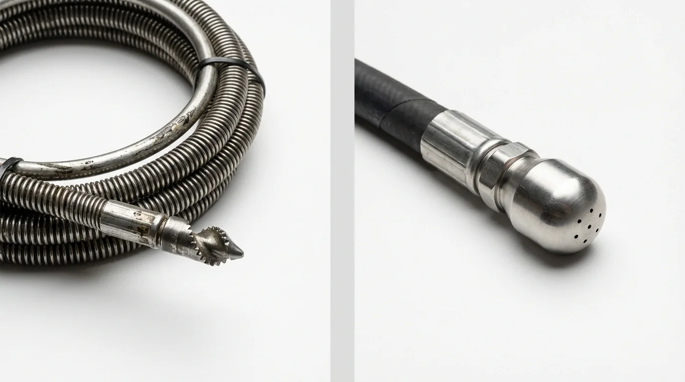 Drain snake cable and hydro jetting nozzle used for drain cleaning in Poulsbo, WA