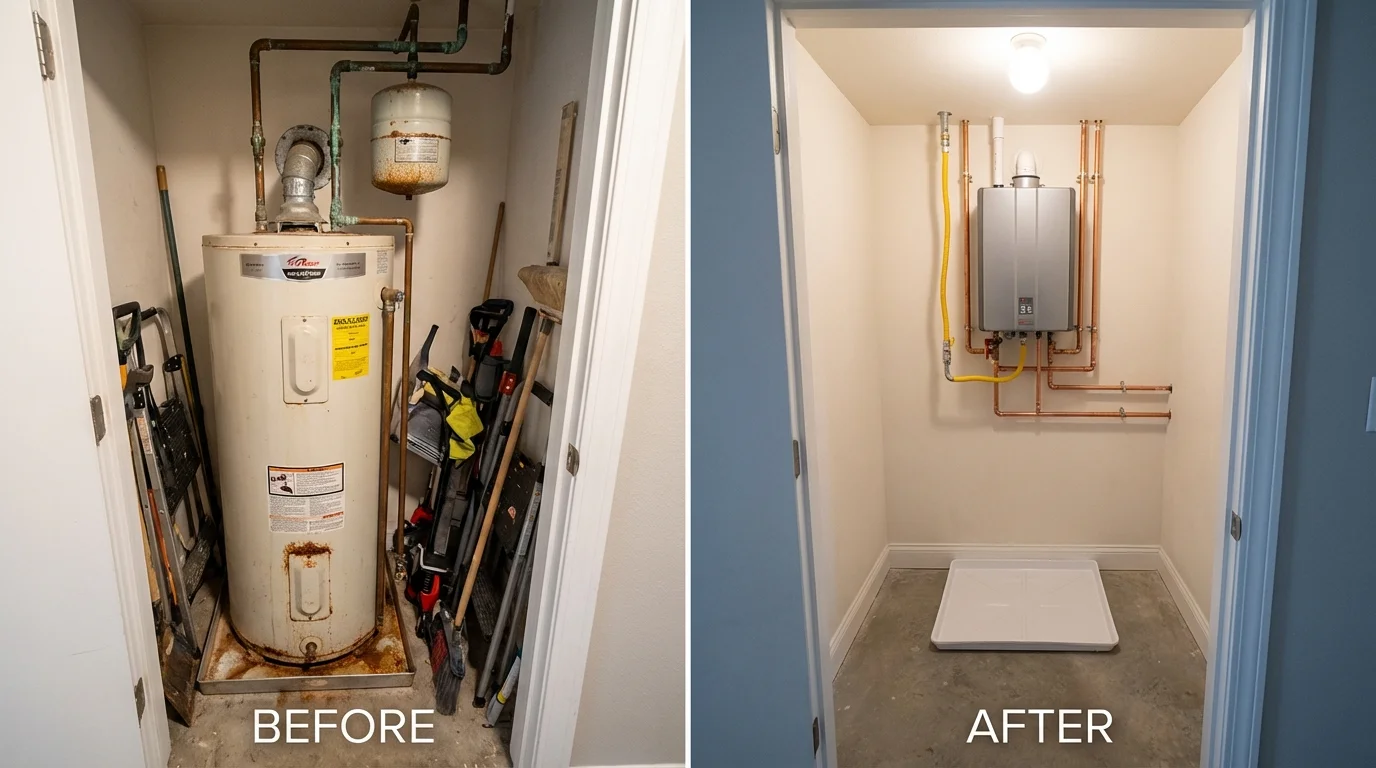 Tank water heater versus wall-mounted tankless unit comparison for Poulsbo, WA homeowners